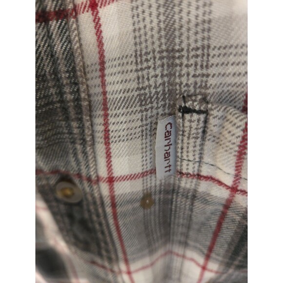 Carhartt M Relaxed Fit Flannel Pockets Shirt Red Black White Plaid Button Up - Picture 5 of 9